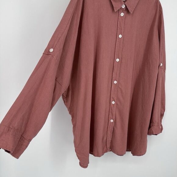 American Eagle Oversized Beach Button Up Shirt Linen Blend Womens Size Large - Picture 3 of 9